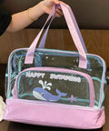 Dry Wet Separated Storage Bag For Gym And Beach Gear with whale design, transparent compartments, and pink accents