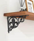 Vintage Industrial Metal Shelf Bracket With Triangular Design Durable Iron Construction for walls, featuring decorative fleur-de-lis.