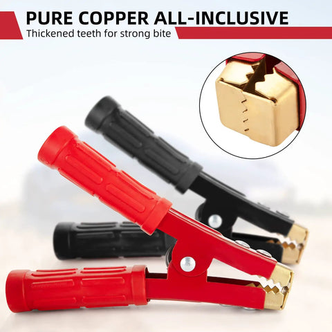 4 Pack 1000A All Copper Core Battery Jump Clamps Beefy Heavy Duty Car Jump Starter Clips with close-up of teeth detail