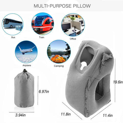 Inflatable Travel Pillow With 3D Eye Mask And Earplugs, Ultra Comfy Neck Support, and Portable Bag for Airplanes, Trains, Cars, Office Naps