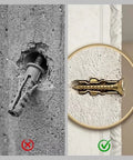 Before and after comparison of expansion screws in concrete; illustrates effectiveness of Short Expansion Screws to fill holes.