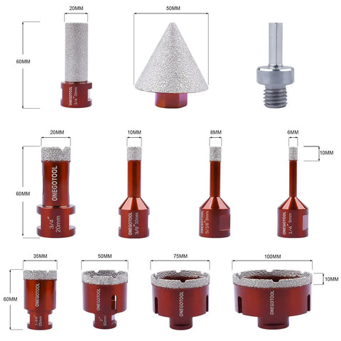 Diamond Hole Saw Kit For Porcelain Ceramic Concrete Granite Marble Tiles with various size bits displayed