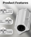 2 Pack SCS20LUU Linear Ball Bearings, 20mm ID, 96mm Length, High Hardness Wear Resistant Steel For Smooth CNC Linear Motion, Precision Guide Rails, Ideal For Machinery And 3D Printers. product features showing premium bearing steel, high stability, accurate clamping