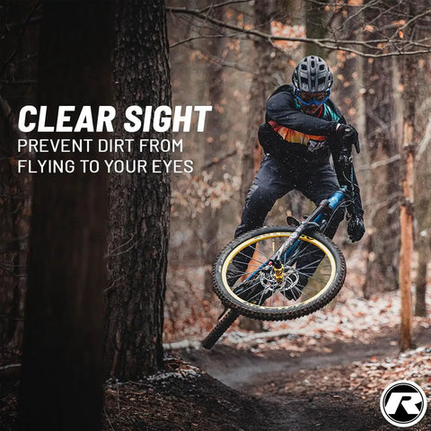 Mountain biker with Front Bike Fender For Face And Suspension Fork Protection With Secure Fit For Enduro Trail All Mountain Cross Country Freeride