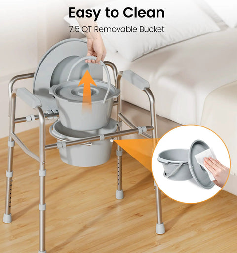 Solid As A Rock 3 In 1 Bedside Commode Toilet For Seniors Featuring Bulletproof Dual Crossbar Support And Big League Steel Frame Switches Seamlessly Between Raised Seat And Shower Chair For Hassle Free Daily Mobility Up To 350 Pounds