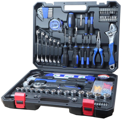 146 Piece Metric Home Tool Kit Set With Portable Toolbox For Homeowners, Diyers, And Handymen, Auto Repair Essentials displayed open
