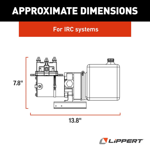 Diagram showing dimensions of All In One Hydraulic Power Unit Replacement Kit With 2 Quart Pump Reservoir And Trombetta Solenoid.