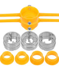 Beatifufu 2-Piece Plumbing Pipe Threader Hand Tool Set For Pvc includes yellow plastic handle and stainless steel round dies.