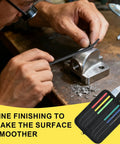 Using Six Piece 7.1 Inch Hardness Tester Checker File Set HRC40 Through HRC65 with color-coded handles and Oxford cloth bag