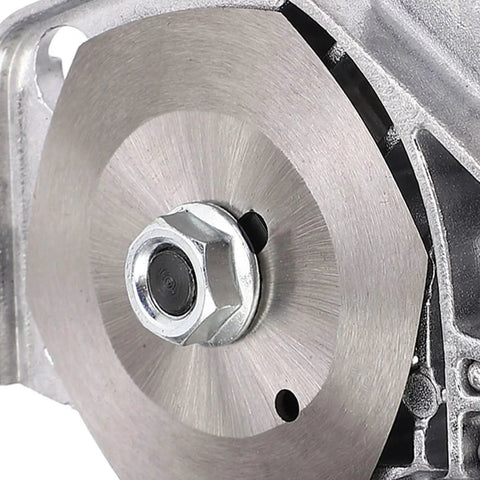 Close-up of stainless steel blade for transforming standard drill with sheet metal cutter attachment for DIY pros.