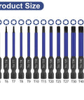 Rock Hard Impact Security Torx Bit Set Includes Twelve Premium S2 Steel Driver Bits 65mm shafts in various sizes T5-T40