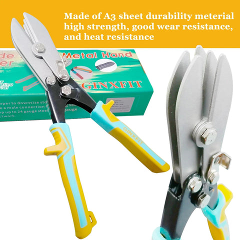 Five Blade Sheet Metal Hand Crimper For Downspouts Ductwork Venting And Stove Pipe Quick Crimp For 20 Gauge Steel And 28 Gauge Stainless Steel Multifunction Tool For HVAC Gutter Round Ductwork And Metal Pipe, showing side view with rubber handles and blades.