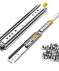 Beefy 76 Inch Drawer Slides With Full Extension Side Mount Rails, 500 Lb Load Capacity, lockable yellow handles and ball bearings
