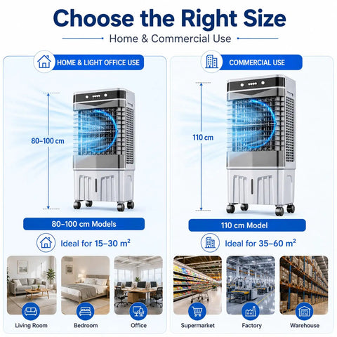 Top Notch Portable Evaporative Swamp Cooler Featuring Dual Side Cooling Pads And Generous Water Tank dimensions for home and commercial use.