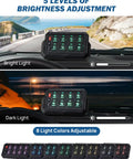 Wireless RGB 8 Gang Switch Panel With 5 Level Brightness For Offroad Lighting Control showing bright and dark settings