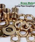Total No Fuss Brass Lamp Hardware Set Featuring Snug Threaded Pipe Locknuts And Tough Rod Couplings For Easy Diy Lighting Assembly and Workshop Upgrades with brass nuts and couplings.