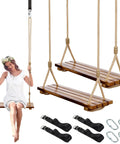 Two Pack Wood Swing Seats Carbonized Hanging Tree Swing Set With Adjustable Rope For Indoor Outdoor Use Waterproof Anticorrosive Supports