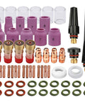 Stubby Gas Lens TIG Welding Torch Kit No Ten Glass Cup for WP 17 18 26 with Sixty Three Piece Consumables Set