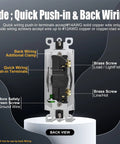 Back view of Single Pole Decorator Wall Switch With Wall Plate 15A 120V 277V On Off Paddle Switch Residential Grade showing wiring
