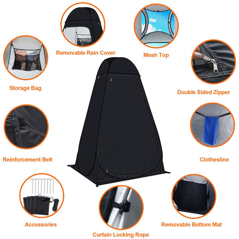 Pop Up Privacy Shower Tent For Camping And Beach With Portable Toilet And Dressing Room, durable steel frame details