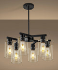 Six Light Matte Black Modern Farmhouse Chandelier With Clear Glass Shades Adjustable Hanging Industrial Pendant Lighting