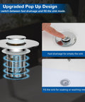 Hibbent chrome 3-in-1 bathroom sink drain with pop-up stopper and removable filter basket.