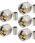 Set of 5 PL259 UHF Male Crimp Coax Connectors for RG58 LMR195 Cables, 50 Ohm Impedance, Brass Nickel Plated, Durable RF Adapter