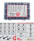 Black Wood Screw Kit, 485-Piece Assortment With Pan Head, Truss Head, And Flat Head Screws, 20 Size Options For Wood And Plastic, DIY Ready High-Precision Threads For A Strong, Long-Lasting Hold., black carbon steel screws in labeled storage case