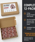 Fire Sprinkler Head Guards For Exposed Half Inch Heads Amp Up Your Rig With Durable Steel Guards Showcasing A Slick Red Powder Coat Finish 12 Pack in a box showing twelve wrapped guards.