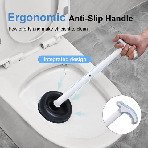 Toilet Plunger Bowl Brush Combo With Hideaway Caddy featuring ergonomic handle used in a toilet bowl for easy cleaning.