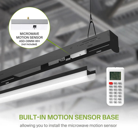 4-Foot Linear LED Shop Lights With Emergency Backup Battery 25W-40W 120-277V built-in motion sensor base, remote control