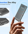 Person holding Bluetooth Mp3 Player With Auto Reconnect Five Point Four One Point Eight Inch Screen 64GB Memory Built In Speaker.