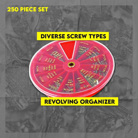 250 Piece Repair Screw Set With Revolving Organizer For Glasses Sunglasses Watches And More Assorted Tiny Screws And Tools