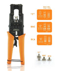 Coax Cable Crimping Tool Kit With 3 Adapters F BNC RCA Universal RG58 RG59 RG6 Cutter Heavy Duty Anti Rust Finish Adjustable Double Spring For Beginners And Pros