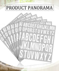 No Fuss Easy Peel Vinyl Letter Stickers 8 Sheet Set showing sheets with white alphabet letters in 1 and 2 inch sizes.
