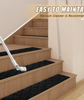 8 By 30 Inch Stair Treads 15 Piece Non Slip Peel and Stick Indoor Rug Runner on Wooden Steps in Black