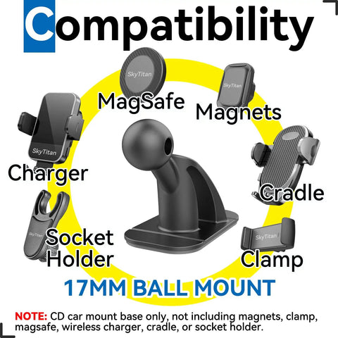4 Pack 17mm Sticky Ball Mounts For Car Dash Adhesive Replacement MagSafe Phone Holder Base With 3M VHB Tape compatibility diagram