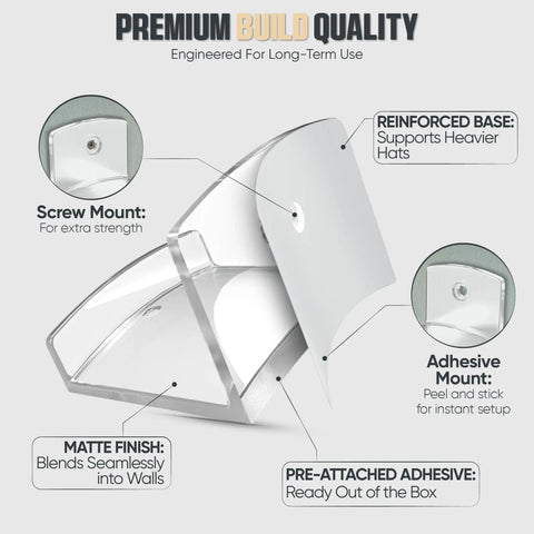 Heavy Duty Adhesive Hat Hooks For Wall Six Pack Super Slick Design Cowboy Hat Rack And Wide Brim Hat Organizer Solid Grip No Drill Hangers To Keep Your Room Looking Fresh