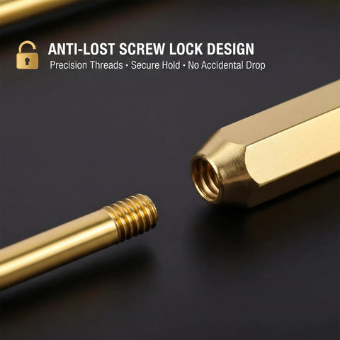 Close-up of anti-lost screw lock gold brass carabiner from six pack gold carabiner key ring clips with brass screw lock for backpacks.