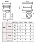 Diagram showing dimensions of 1/4 Inch Motorized Ball Valve With 85-265V AC Range, Brass Electric Valve, Full Port, NPT Thread