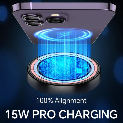 MagSafe Car Mount Charger With Ultra Magnetic Phone Holder For IPhone 12 Through 17 Wireless Car Charger And Mount One Hand Use Hands Free Driver Ready Car Accessory showing 15W charging alignment