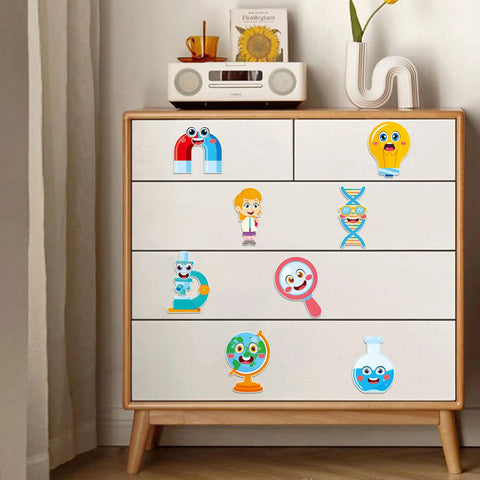 Drawer with 24 Pack Science Theme Make Your Own Face Stickers For DIY Crafts And Nerdy Science Party Games, mix and match designs