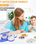DIY Button Maker Kit Sturdy Pin Press Machine With 24 Badge Circles And Circle Cutter on table with family crafting.