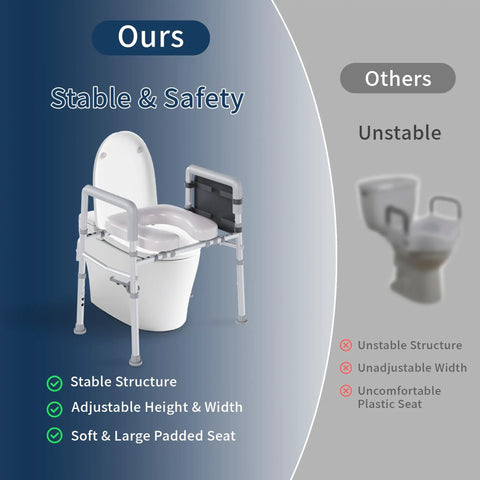Adjustable Raised Toilet Seat With Plush Padded Cushion And Sturdy Safety Handles Built Tough 450 Lb Capacity Kick Back Comfort Tailored Like A Glove For Seniors And Easy Bathroom Access
