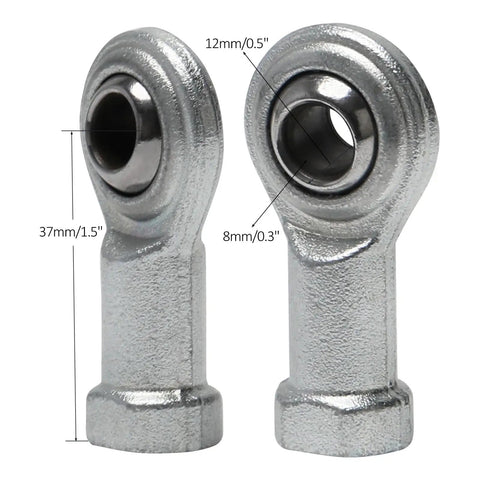 Heavy Duty M8 X 1.25 Rod End Bearing Kit With 8mm Bore Spherical Joint for ATV, quad, go kart steering linkage, silver.