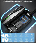 Portable Tesla Ev Charger Level 1 And Level 2 Etl Certified Dual Voltage Cable With 25 Foot Cord showing internal safety protection features.