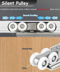 Close-up of stainless steel and nylon rollers from Heavy Duty Sliding Barn Door Hardware Kit With Whisper Quiet Roller Wheels.