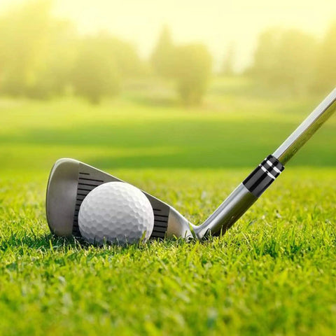 Golf club with Pro Grade Replacement Black Plastic Golf Ferrules Set For 0.370 Parallel Tip Shafts on green field