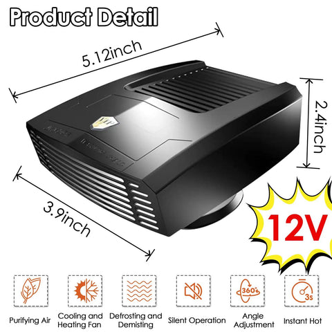 Keeping The Chill At Bay While Driving This Portable 12V 200W Car Heater design with dimensions 5.12" x 3.9" x 2.4" for quick defrosting.
