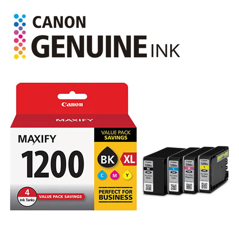 Packaging and ink cartridges of PGI-1200XL Four Color Ink Value Pack For MAXIFY Printers MB2120 MB2720 B2020 MB2320
